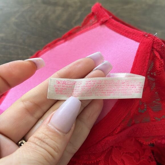 Pink Victorias Secret red lace date racerback wired bra padded Sz-32B - Picture 11 of 12